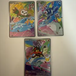 3 Card MEP Pokemon Set, Cards 43-45 Rowlet Popplio And Litten First Partners - Image 1