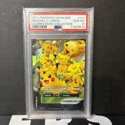 2021 Pokemon SWSH BSP Celebrations Collection #141 Pikachu V Union PSA 10! - Image 1