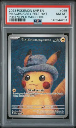 2023 POKEMON SVP EN-SV BLACK STAR PROMO #085 PIKACHU WITH GREY FELT HAT PSA 8 - Image 1
