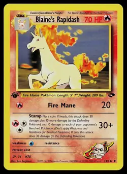 Pokemon Card - Blaine's Rapidash Gym Challenge 33/132 Uncommon 1st Edition - Image 1