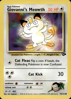 GIOVANNI'S MEOWTH 74/132 COMMON GYM CHALLENGE POKEMON UNLIMITED LP - Image 1