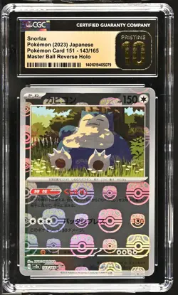 CGC 10 PRISTINE Japanese Pokemon 2023 Snorlax 143/165 Master Ball Holo 151 SV2a - Image 1