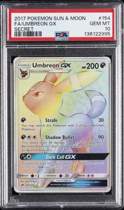 2017 POKEMON SUN & MOON SECRET #154 FULL ART/UMBREON GX PSA 10 - Image 1