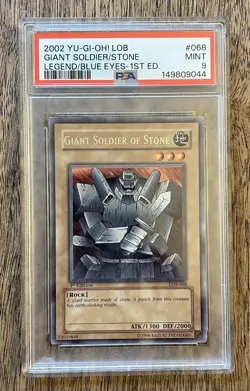 Yu-Gi-Oh! Giant Soldier of Stone LOB-068 1st Edition Rare Mint PSA 9 - Image 1