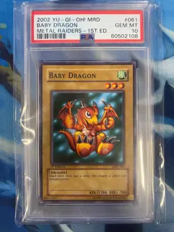 PSA 2002 Yu-Gi-Oh! MRD Baby Dragon Metal Raiders - 1st Ed. #061 GEM MT 10 - Image 1