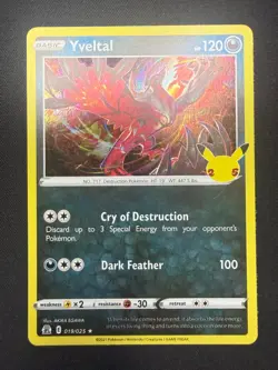 Yveltal 019/025 | Pokemon Celebrations Card 25th Rare Foil Holo | NM - Image 1