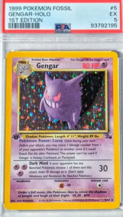 1999 Pokemon Gengar Holo Fossil 1st EDITION #5 PSA 5 EX - Image 1