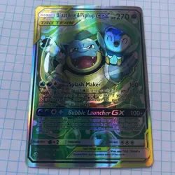 Pokemon TCG Blastoise Piplup GX Cosmic Eclipse Card 215/236 NM Full Art Rare - Image 1