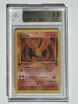 1999 Pokemon Fossil 1st Edition #027 Moltres (Non Holo) BGS 9.5 - Image 1