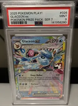 2025 Pokemon Play! Prize PackSer 7 #026 Glaceon Ex PSA 9 MINT - Image 1