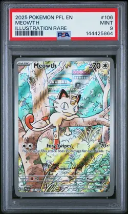 2025 POKEMON PFL EN-PHANTASMAL FLAMES ILLUSTRATION RARE #106 MEOWTH PSA 9 - Image 1