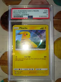 Pokemon 2017 Sun & Moon Shining Legends Pikachu 28/73 Holo PSA 9 Gem Mint - Image 1