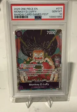 2025 One Piece Promos Monkey D. Luffy Bandai Card Games Fest PSA 10 GEM MINT - Image 1