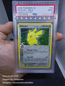 Pokemon Card - PSA 9 PIKACHU #93 - HOLO (EX LEGEND MAKER) YEAR 2006 "HOLO SWIRL" - Image 2