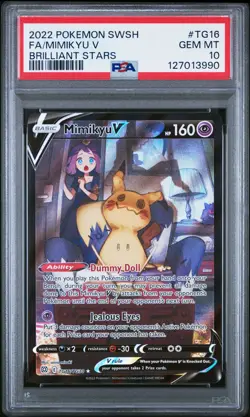 2022 POKEMON SWORD & SHIELD BRILLIANT STARS #TG16 FULL ART/MIMIKYU V PSA 10 - Image 1