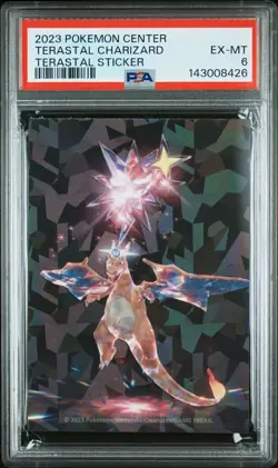 2023 POKEMON CENTER TERASTAL STICKER TERASTAL CHARIZARD PSA 6 - Image 1