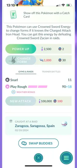 Pokemon Go Legendary Zacian ( Normal ) ( Reduced) - Image 2