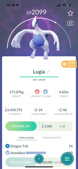 Pokemon Go Legendary Lugia ( Normal ) ( Reduced) - Image 1