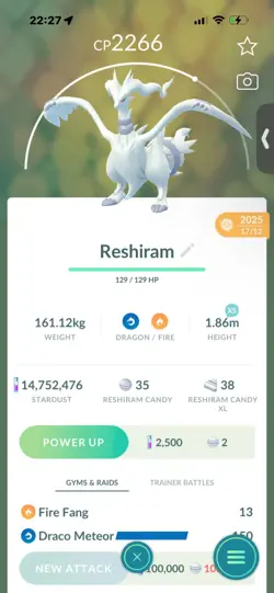 Pokemon Go Legendary Reshiram ( Normal ) (Reduced) - Image 1