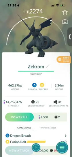 Pokemon Go Legendary Zekrom ( Normal ) (Reduced) - Image 1