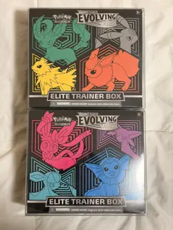 Pokemon TCG: SW&SH Evolving Skies ETB Pair Of 2 Artworks w Plastic Display Case - Image 1