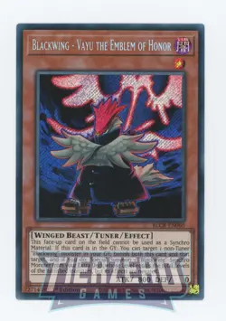 Yugioh Blackwing - Vayu the Emblem of Honor BLCR-EN060 Secret Rare 1st Edition - Image 1