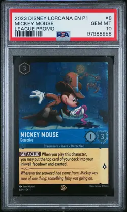 2023 DISNEY LORCANA EN P1-PROMO LEAGUE PROMO #8 MICKEY MOUSE - DETECTIVE PSA 10 - Image 1