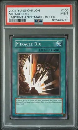 2003 YU-GI-OH! LON-LABYRINTH OF NIGHTMARE 1ST ED #100 MIRACLE DIG PSA 9 - Image 1