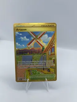 Pokemon TCG Artazon 229/197 Obsidian Flames Secret Rare Gold Trainer Card - Image 1