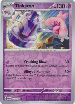 Tinkaton 085/182 Reverse Holo Paradox Rift Pokemon Card NM - Image 1
