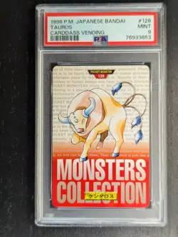 Vintage 1996 Pokemon JPN ⛩ Bandai Carddass ⭐ Vending Tauros #128 🐂 PSA 9 - Image 2