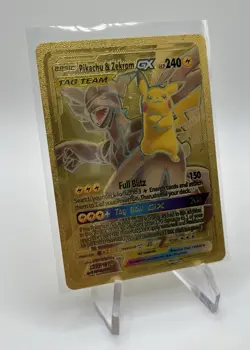 Pokemon - Pikachu & Zekrom GX 162/181 - Tag Team - Gold Foil Fan Art 👀📸 - Image 1