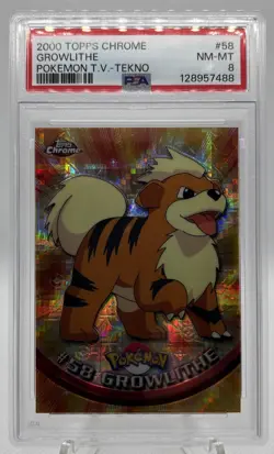 2000 Pokemon Topps Chrome TV Growlithe #58 Tekno Holo PSA 8 NM-MT POP 7 - Image 1