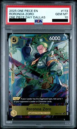 Roronoa Zoro (One Piece Day Dallas 2025) OP07-113 One Piece Promo PSA 10 - Image 1