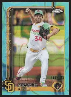 2025 Topps Chrome #35 Michael King Aqua Lava Refractors #/199 SN - Image 1