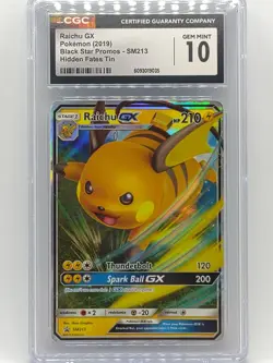Pokemon 2019 Hidden Fates Tin Raichu GX SM213 Black Star Promo CGC 10 Gem Mint - Image 1
