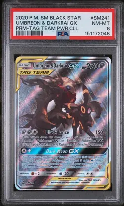 2020 POKEMON SM PROMO TAG TEAM POWERS COLLECTION UMBREON & DARKRAI GX PSA 8 - Image 1