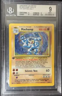 Pokemon (1999) Base Unlimited 8 Machamp Holo R 1st Ed. BGS 9 - Image 1