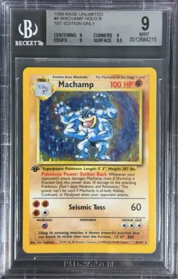 Pokemon (1999) Base Unlimited 8 Machamp Holo R 1st Ed. BGS 9 - Image 3