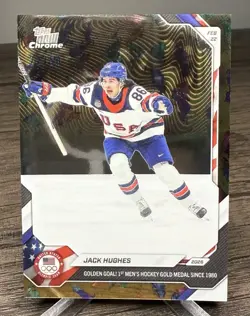 2026 Olympics Topps Now Jack Hughes Golden Goal Team USA - GOLD OPAL CHROME /50 - Image 1