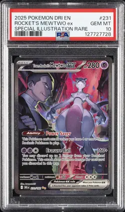 2025 POKEMON DRI EN-DESTINED RIVALS #231 TEAM ROCKET'S MEWTWO EX PSA 10 - Image 1