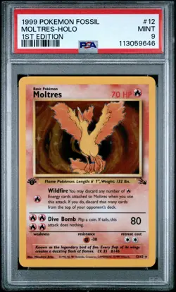 1999 POKEMON FOSSIL 1ST ED #12 MOLTRES-HOLO PSA 9 - Image 1