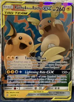 Pokemon Raichu & Alolan Raichu GX Tag Team Card HP 260 Ultra Rare Holo 54/236 - Image 1
