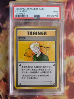Pokemon Card Lt Surge Major Bob Leaders Stadium Japanese Gym heroes 1998 PSA 9 - Image 2