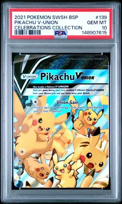 2021 Pokemon SWSH Black Star Promo Pikachu V-Union Celebrations #139 PSA 10 - Image 1