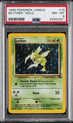 1999 POKEMON JUNGLE #10 SCYTHER-HOLO PSA 8 - Image 1