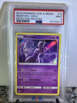 2019 POKEMON SUN & MOON DETECTIVE PIKACHU #12 MEWTWO-HOLO PSA 9 - Image 1