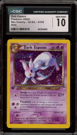 Pokemon Dark Espeon Neo Destiny 1st Edition Holo Rare #4 CGC 10 Gem Mint - Image 1