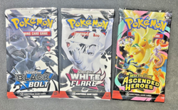 3 New Pokemon booster packs 1 Ascended Heroes 1 Black Bolt 1 White Flare - Image 1