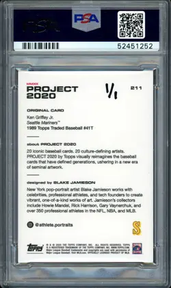 Ken Griffey Jr. Auto Topps Project 2020 Blake Jamieson Card 211 24 #1/1 PSA/DNA - Image 2